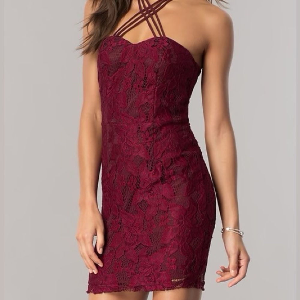 Short Wine Red Lace Homecoming Party Dress